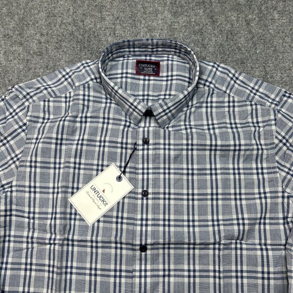 UNTUCKit MacMurray Shirt Mens XLT Tall Slim Blue Short Sleeve Button Up Cotton - Picture 3 of 9
